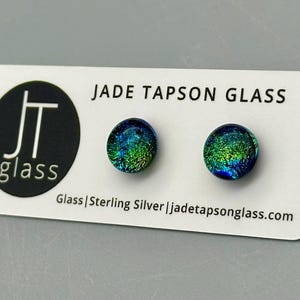Pendientes de cristal dicroico azul y verde: pendientes de mármol, pendientes de plata de ley