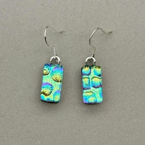 Dichroic Glasohrringe: Blau Grün Sterling Silber Haken