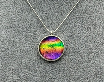 Rainbow Dichroic Fused Glass Necklace/Multicoloured Pendant/Glass Jewellery/ 925 Sterling Silver or Silver Plated Chain