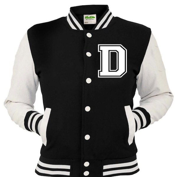 Kids & Adults Personalized Printed Varsity Baseball Jacket Left Breast Letter D