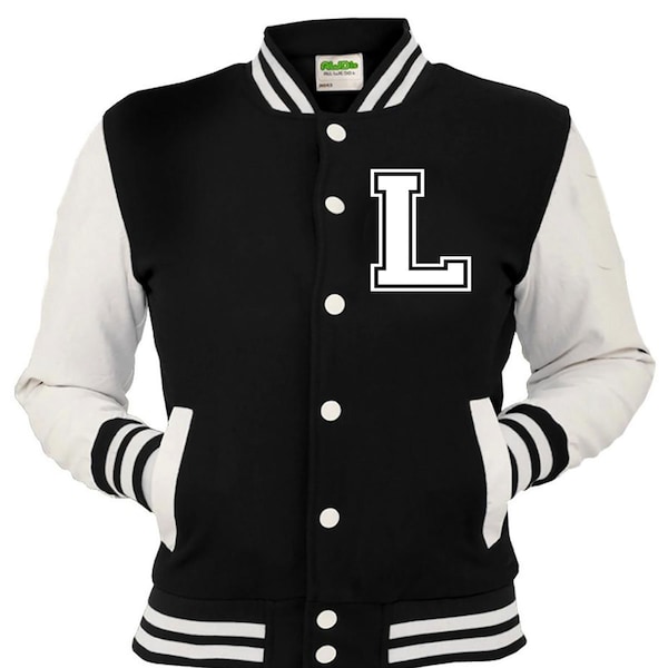 Kinder & Erwachsene Personalisierte Bedruckte Varsity Baseballjacke Linke Brust Buchstabe L