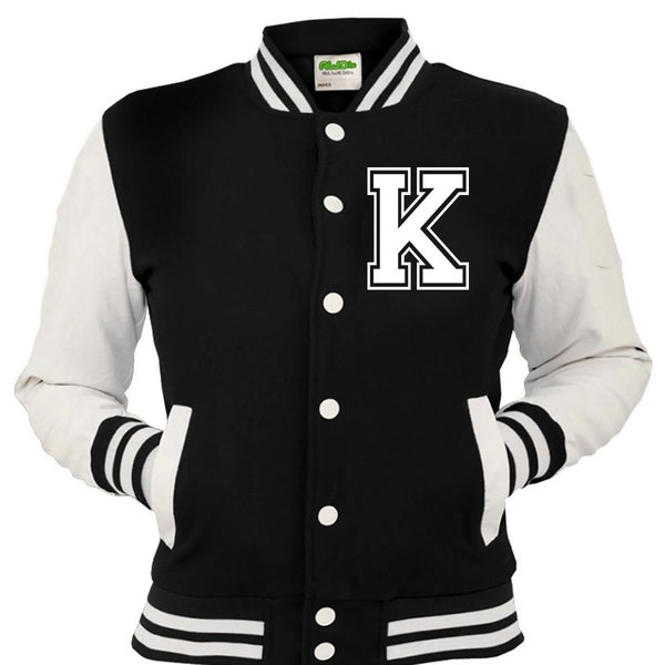 Kids & Adults Personalized Printed Varsity Baseball Jacket Left Breast Letter K