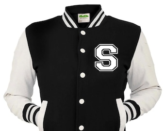 Kids & Adults Personalized Printed Varsity Baseball Jacket Left Breast Letter S