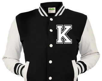 Kids & Adults Personalized Printed Varsity Baseball Jacket Left Breast Letter K