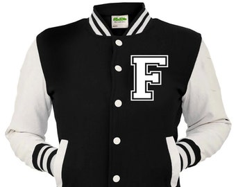 Kids & Adults Personalized Printed Varsity Baseball Jacket Left Breast Letter F