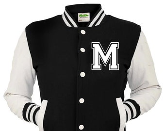 Kids & Adults Personalized Printed Varsity Baseball Jacket Left Breast Letter M