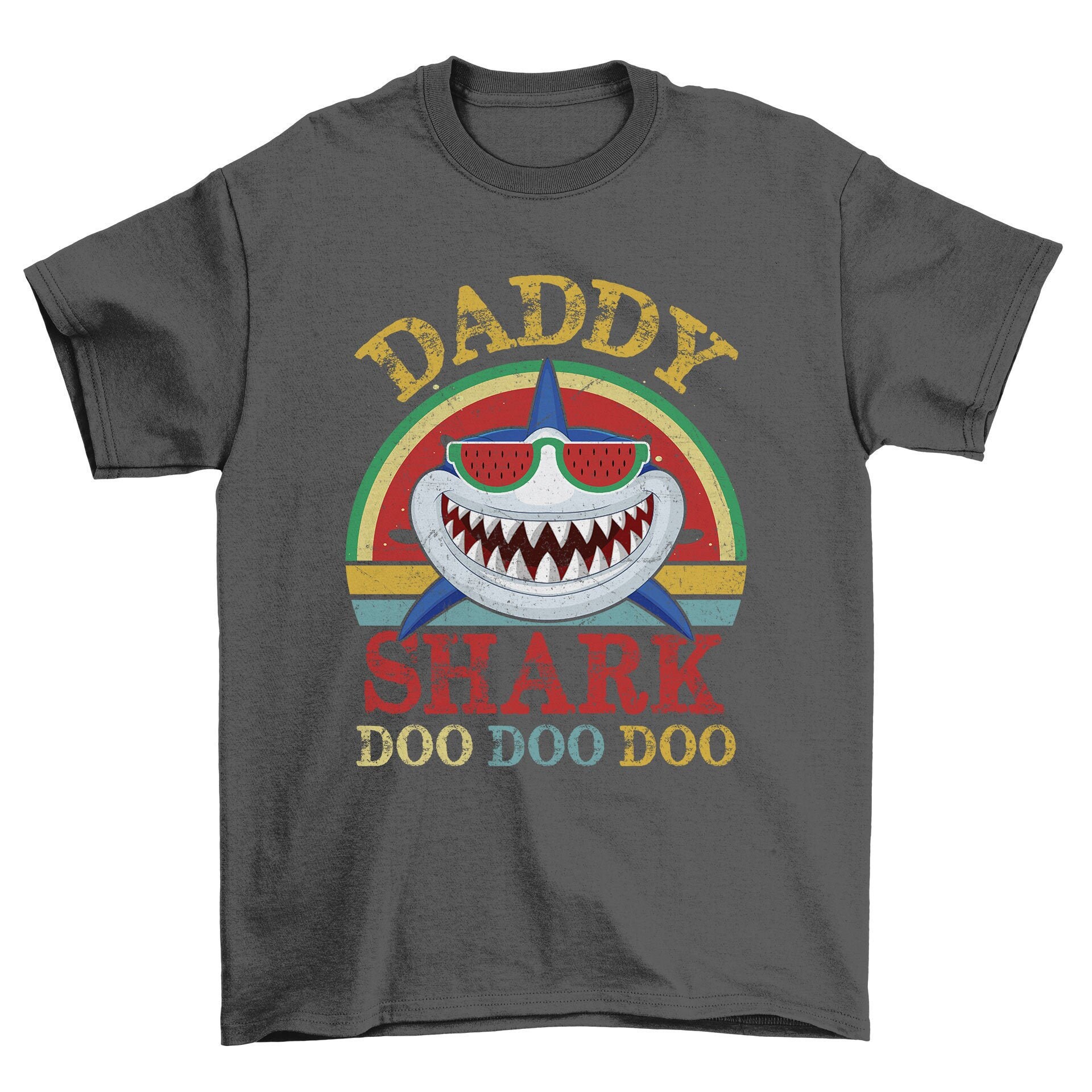 Image of Watermelon Daddy Shark Men's T-Shirt Cool Fun Shirt Christmas Gift Present Fathers Day Top