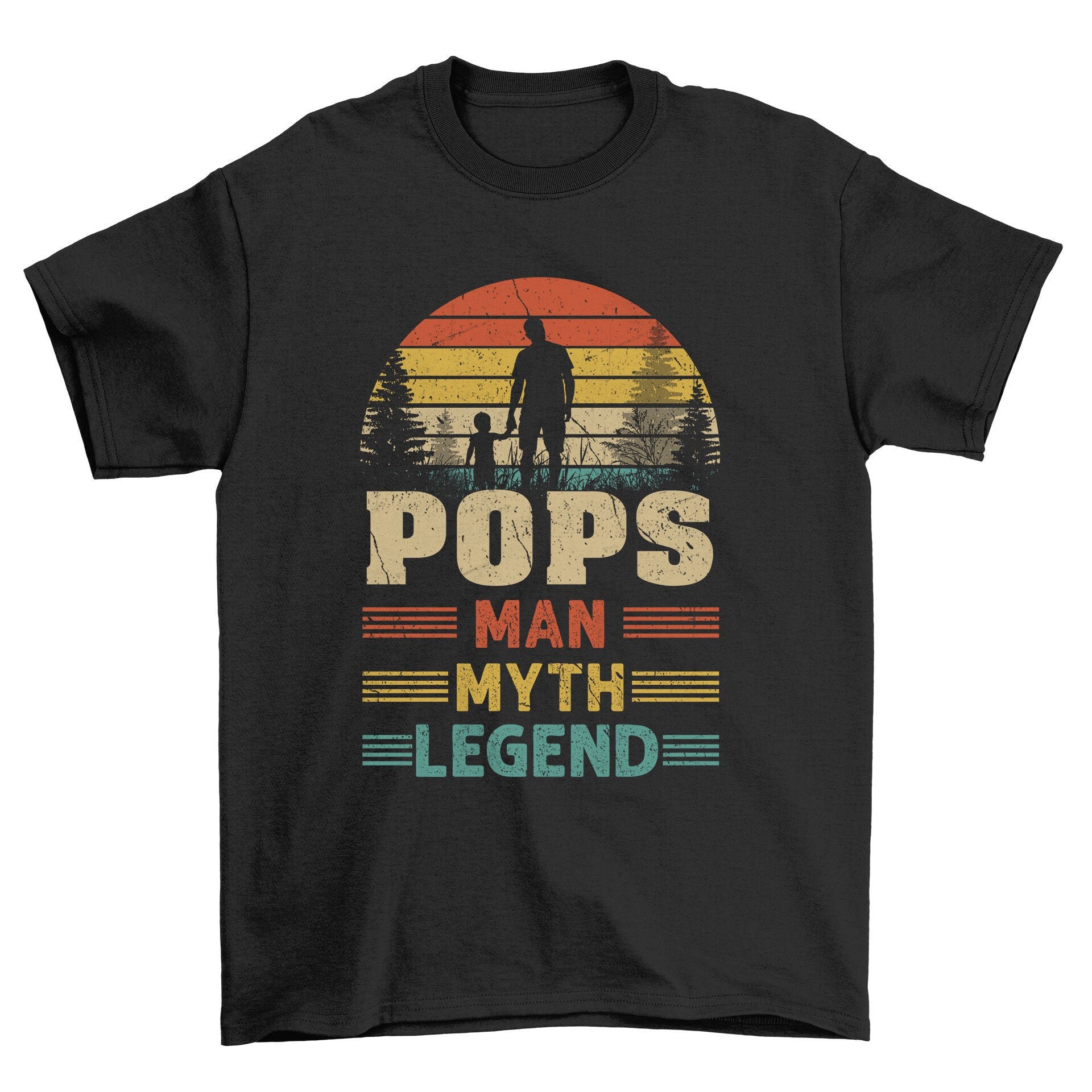 Image of Pops Sunset Man Myth Legend Men's T-Shirt Cool Fun Dad Shirt Christmas Gift Present Fathers Day Top