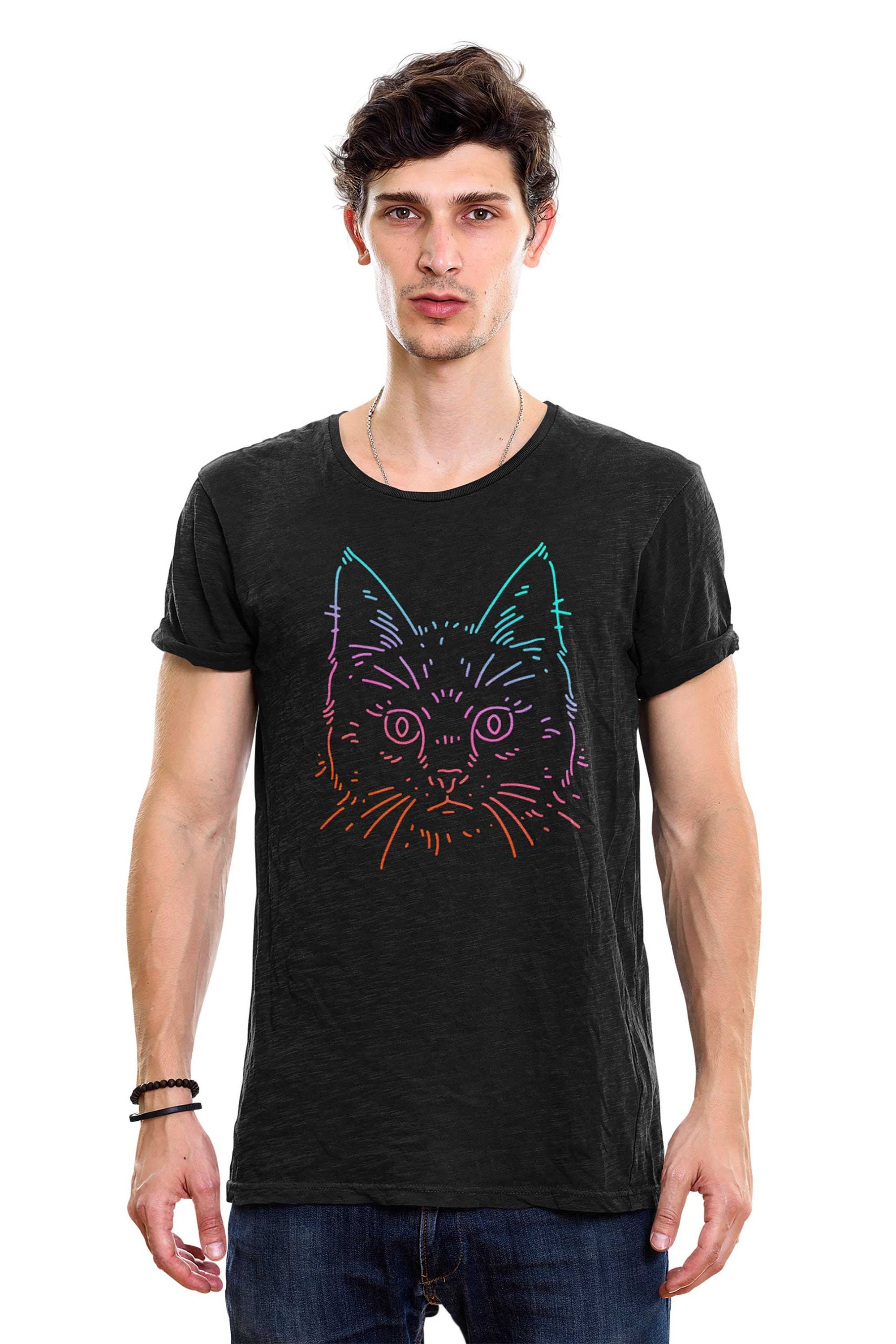 Image of Colour Cat T-Shirt/Unisex Shirt Adults Tee Printed T-Shirts Kids & Adult Gift Present Dad Grandad Grandpa
