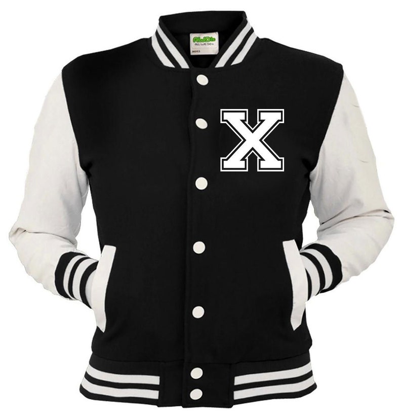 Kids /& Adults Personalized Printed Varsity Baseball Jacket Left Breast Letter X