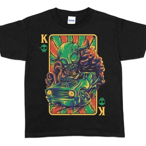Camiseta para hombre Alien Card / Novedad gráfica Camisetas estampadas divertidas para hombres y mujeres / Ropa de calle retro vintage Camisetas casuales