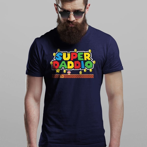 Fathers Day T Shirt SUPER DADDIO Gamer Dad Fun Gift Novelty T-Shirts