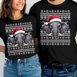 elephant santa hat T-Shirt, Christmas T-Shirt, Funny Christmas Shirt, Christmas Graphic Tee Gift Idea for Women