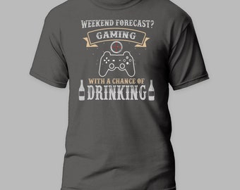 Gamer Weekend Forecast Drinking Vintage Style Gift Logo Gaming T Shirt Ideal Gift For Video Game Fan Tee Top