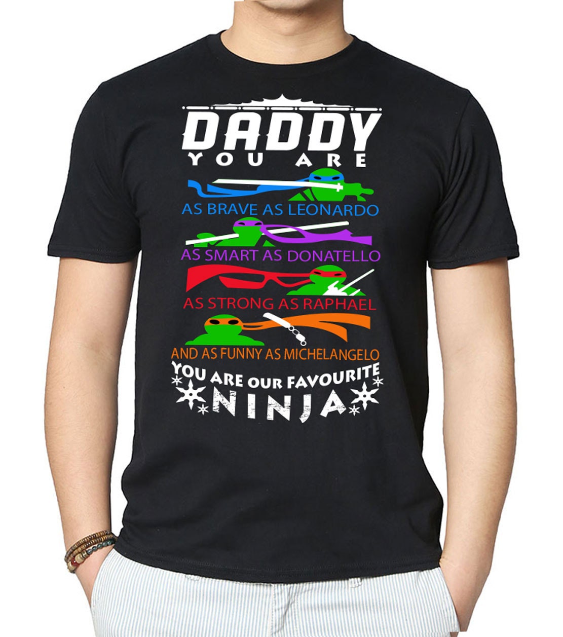 Image of Daddy You Are Our Favourite Ninja Turtles - Mens Funny Fathers Day T-Shirt Black