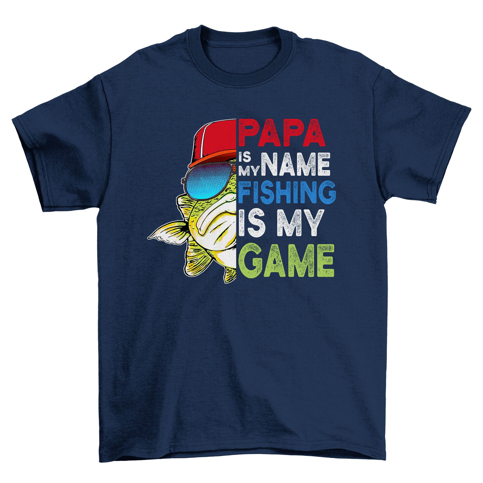 Image of Papa Is My Name Fishing Game Men's T-Shirt Cool Fun Shirt Christmas Gift Present Fathers Day Top