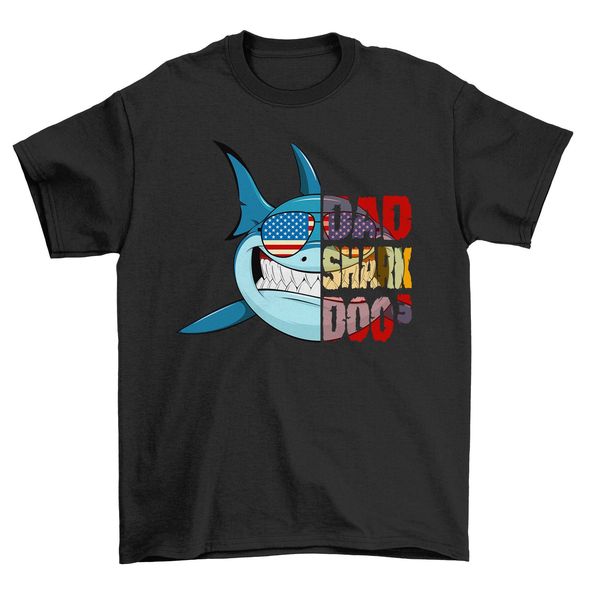 Image of American Daddy Shark Men's T-Shirt Cool Fun Shirt Christmas Gift Present Fathers Day Top