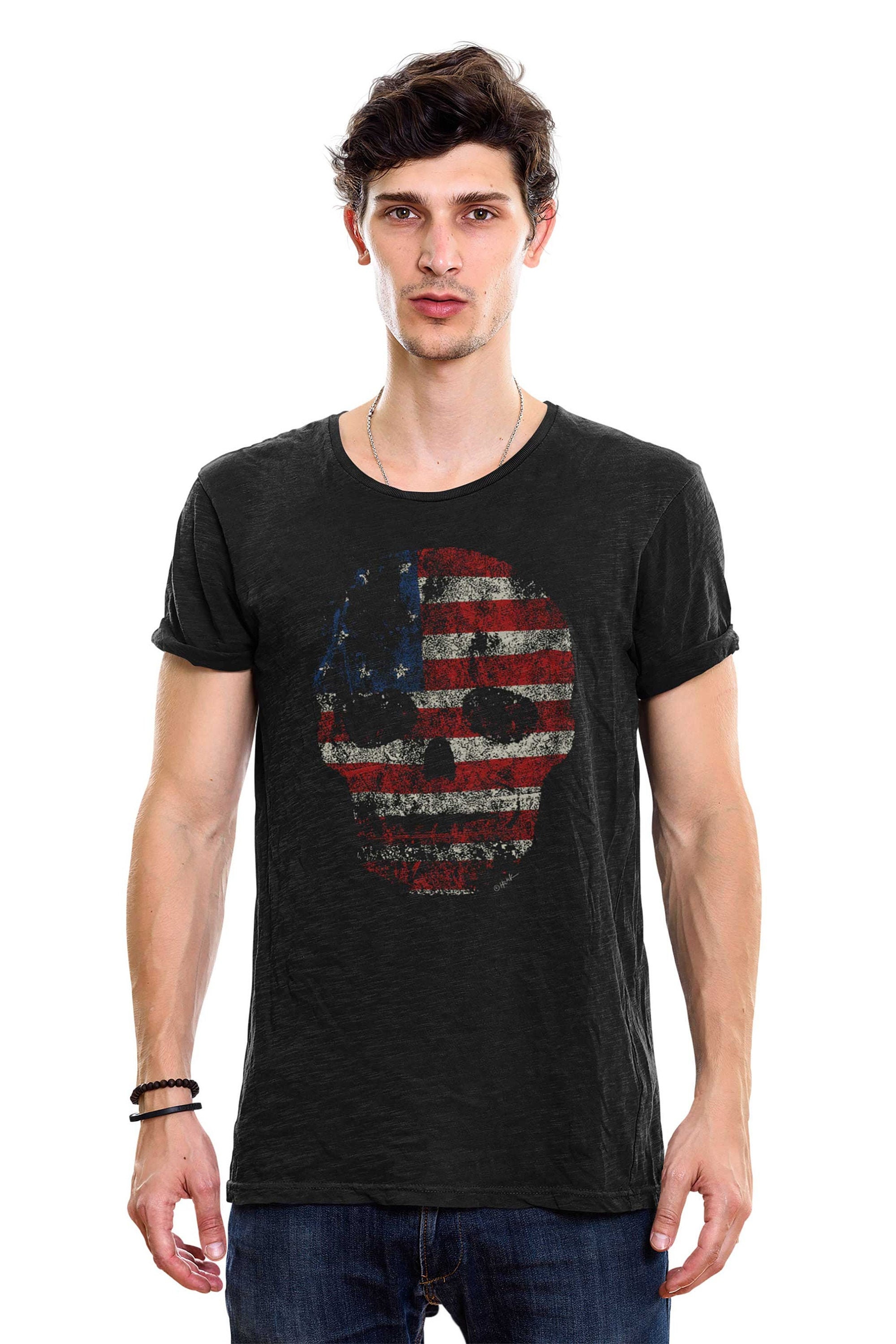 Image of New American Skull Black T-Shirt/Unisex Shirt Adults Tee Printed T-Shirts Kids & Adult Gift Present Dad Grandad Grandpa