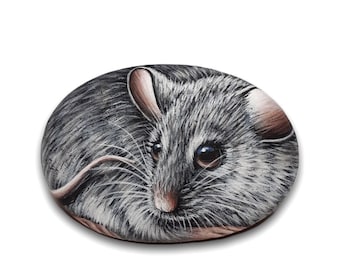 Piedra pintada a mano con forma de ratón, regalo de arte con piedras acrílicas de animales
