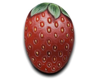 Small Red Strawberry Painted Pebble Fridge Magnet! Fruit stone painting, sweet gift, painted with acrylics and finished with satin varnish.