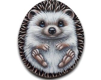 Detailed sweet  hedgehog hand-painted with acrylics on natural pebble! Stone painting, art paperweight, finished with satin varnish.