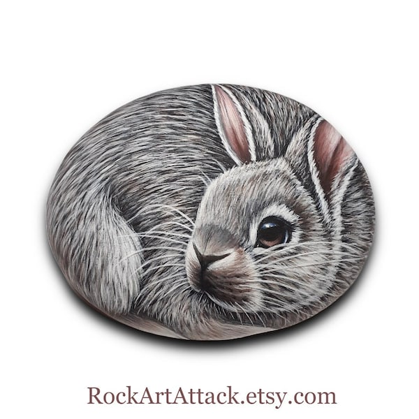 Pretty Rabbit hand painted on natural sea stone! Miniature painted animals, bunny acrylic painting, stone art rabbit, rock painting art.