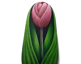 Hand Painted Stone Tulip Flower! Stone painting with acrylics and finished with satin varnish. Handmade flower home decor, rock stone art