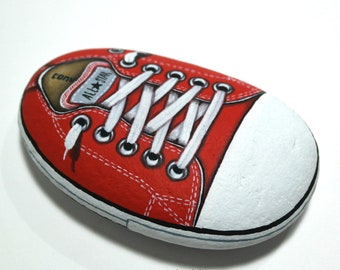 Red Sneaker Painted on Sea Stone! Hand-Painted with high quality Acrylic paints and finished with satin varnish protection.