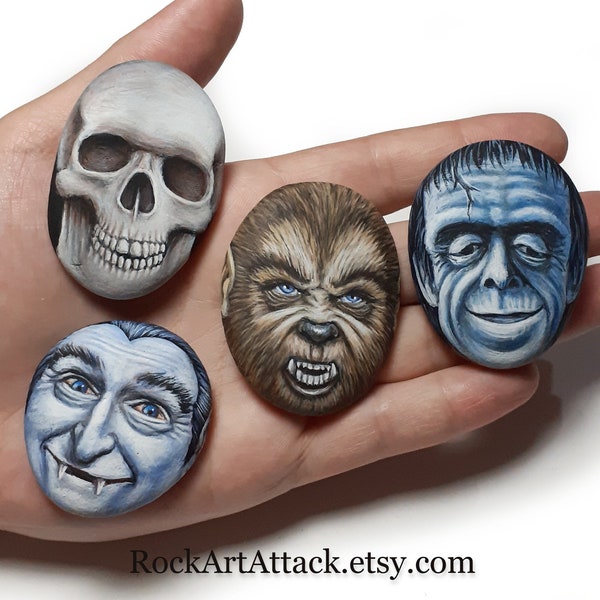 Halloween themes hand painted on pebbles! Handmade acrylic painting, halloween art decor, kids favors for halloween party, stone art.