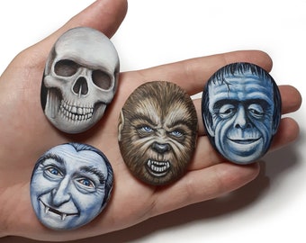 Hand-Painted Halloween Pebble Art, Spooky Decor, Kids Favors, Handmade Stone Painting Art.