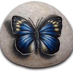 Handmade beautiful butterfly Acrylic painting on natural sea stone, finished with Satin varnish, art paperweight, rock painted, stone art.
