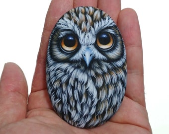 Boobook Owl Hand Painted on Small Stone! Handmade Owl for Home Decor, Painted with Acrylics and finished with satin varnish Protection.