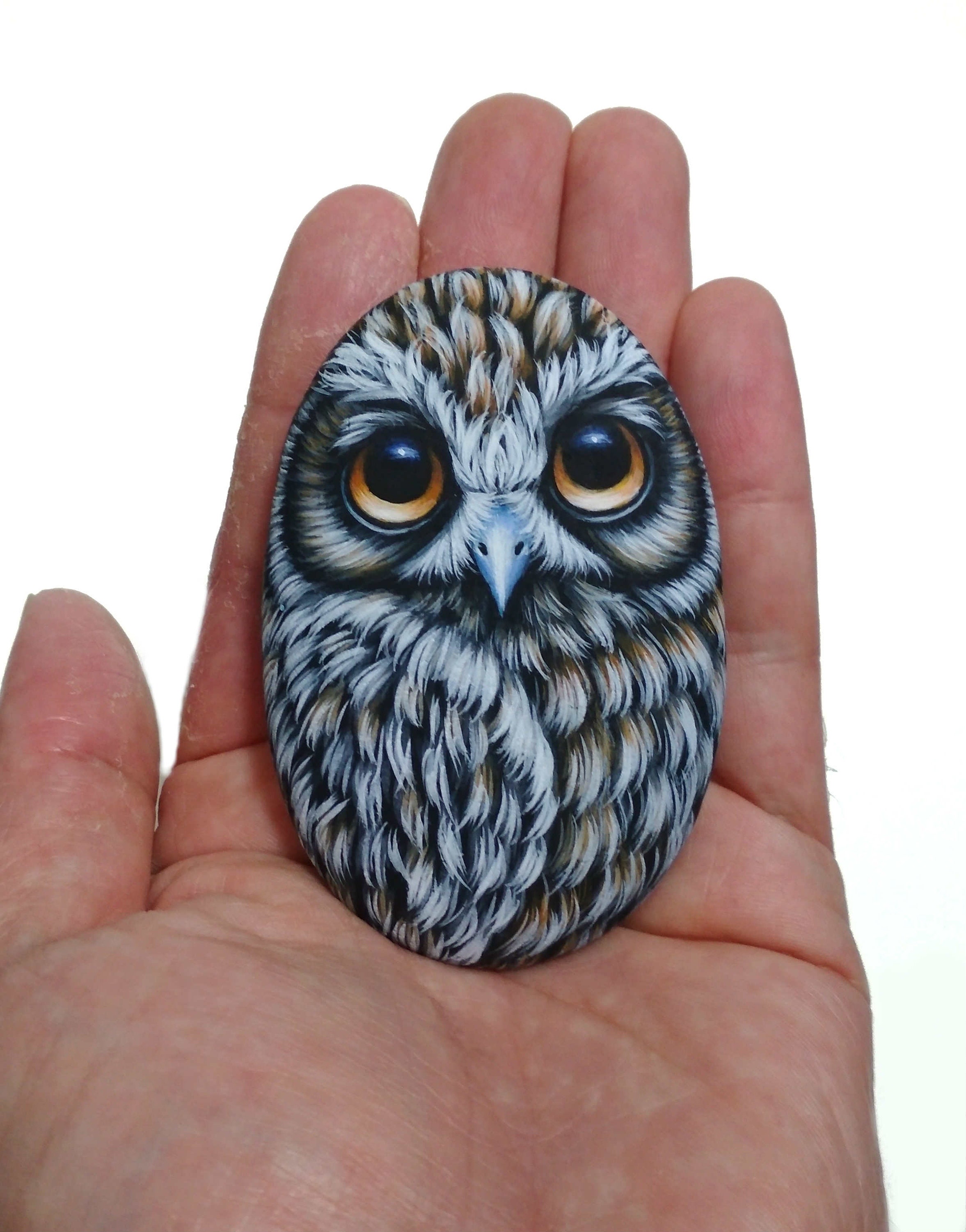 Personalized Hand Painted Stone Boobook Owl, Night Bird Rock Painting, Owl Art Decorative Sea Pebble