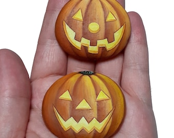 Hand Painted Halloween Pumpkin Pebble, Acrylic Rock Art Decor