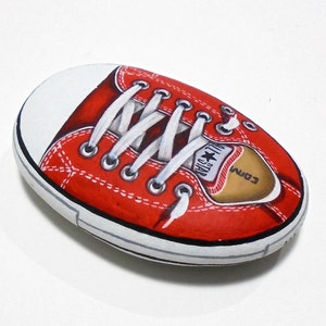 Red Sneaker Shoe Painted on A Small Stone! is Painted With High Quality ...