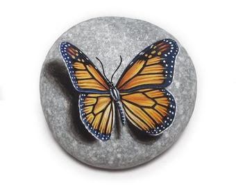 Monarch Butterfly Hand-Painted  Stone, Rock Painting Home Decor, Handmade Paperweight, Gift for Her.