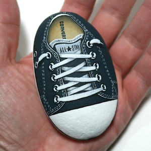 Black Shoe Painted Stone! Rock Painting, Handmade Gift, Sea Stone, Original Acrylic Painting, satin varnish protection.