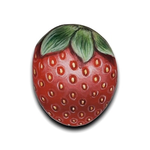 Petit aimant pour réfrigérateur de galets peints fraise rouge Peinture sur noyaux de fruits, cadeau sucré, peinte à l'acrylique et finie avec un vernis satiné. image 4