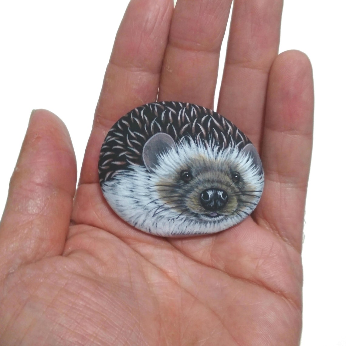 Miniature Hedgehog Acrylic Painting on Flat Pebble Stone Etsy