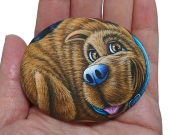 Cartoon Funny Dog Portrait, Hand-Painted Stone Art.