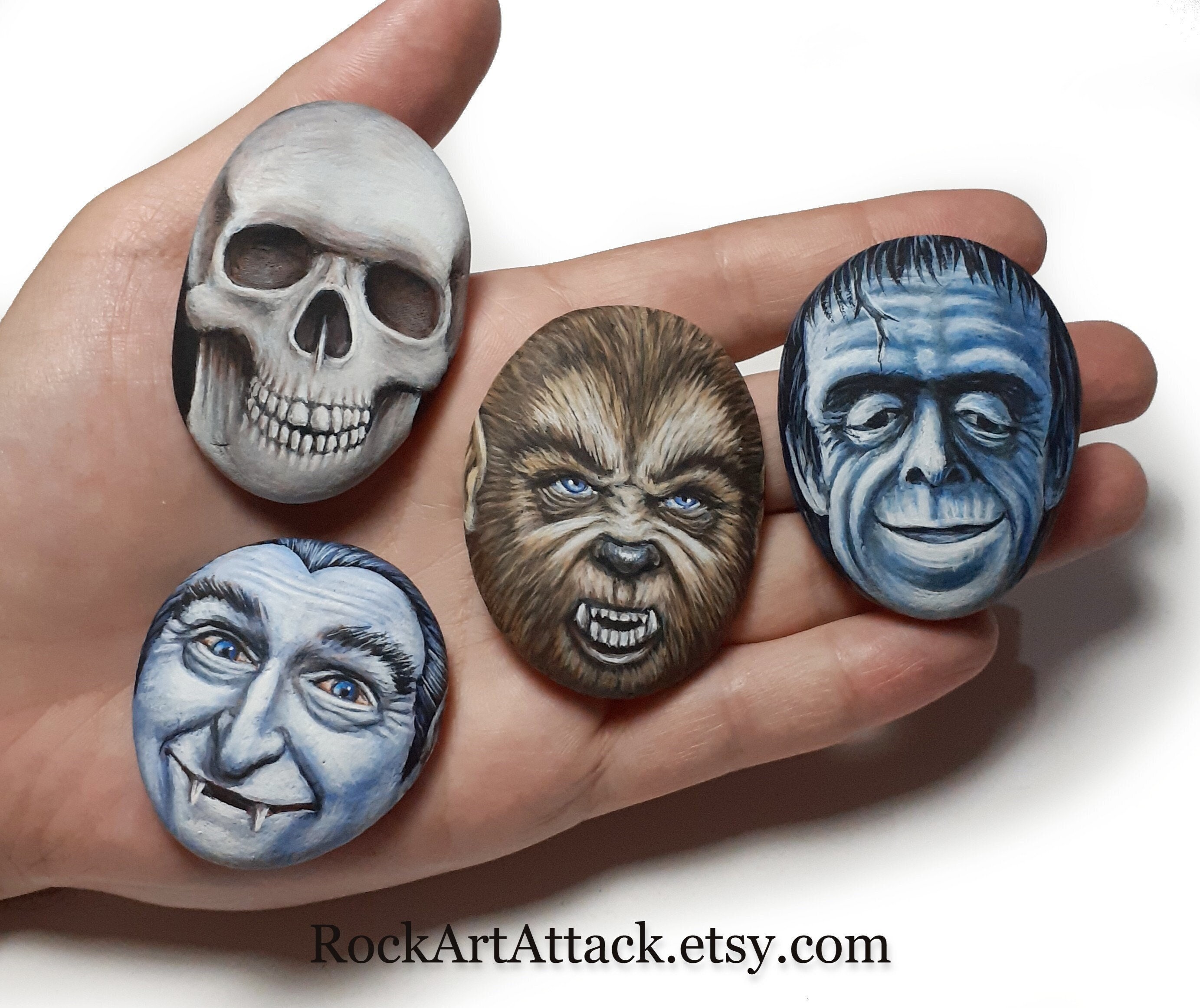 Hand-Painted Halloween Pebble Art, Spooky Decor, Kids Favors, Handmade Stone Painting Art.