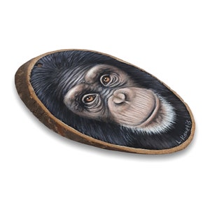 Chimpanzee Animal Face Portrait Painting With Acrylics on Wooden Tree ...