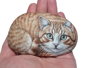 Handgeschilderde portretsteen gemberkat, dierenkunstdecoratie