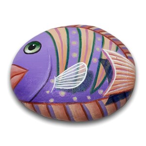 Hand Painted Stone Fish. Colorful Acrylic Painting on Natural Pebble ...