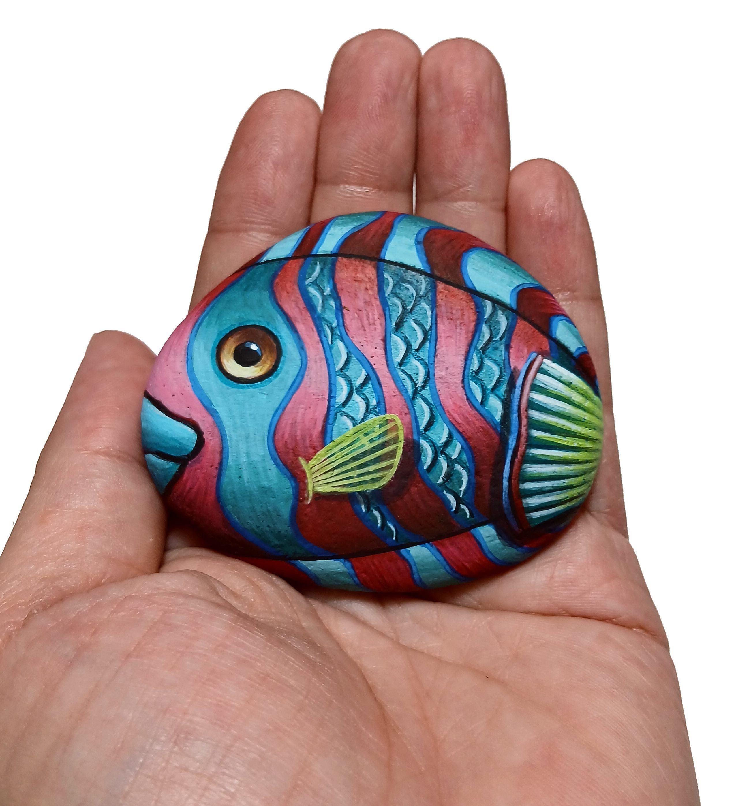 手描きの石の魚、海の生き物の装飾、アクリル石絵アート - Etsy 日本