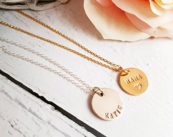 Personalised name necklace, Mummy gift, Mothers day gift idea, Personalised midi disc necklace, Name necklace, Name Pendant, New Mum gift