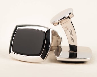Solid White Gold Cufflinks for Men 18K and Black Onyx Stone BloomDiamonds