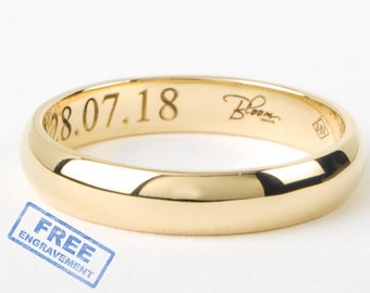 His and Hers Wedding Band Yellow Gold Wedding Ring 14K Solid Gold Classic Engraved Couple Ring BloomDiamonds
