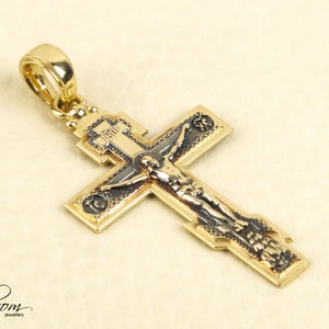 Men&#39;s Cross Pendant Orthodox Gold Cross Necklace 14K Solid Gold Cross  for Men Baptism Cross BloomDiamonds