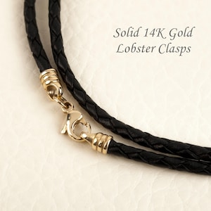 Braided Leather Cord Necklace 14K Solid Gold Clasp Leather Necklace for Men 14K Gold Clasp Genuine Leather Cord Necklace BloomDiamonds